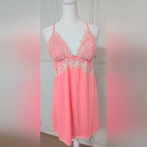 Victoria’s Secret 2010's Neon Pink Lace Babydoll Nightie – Size L – Like New